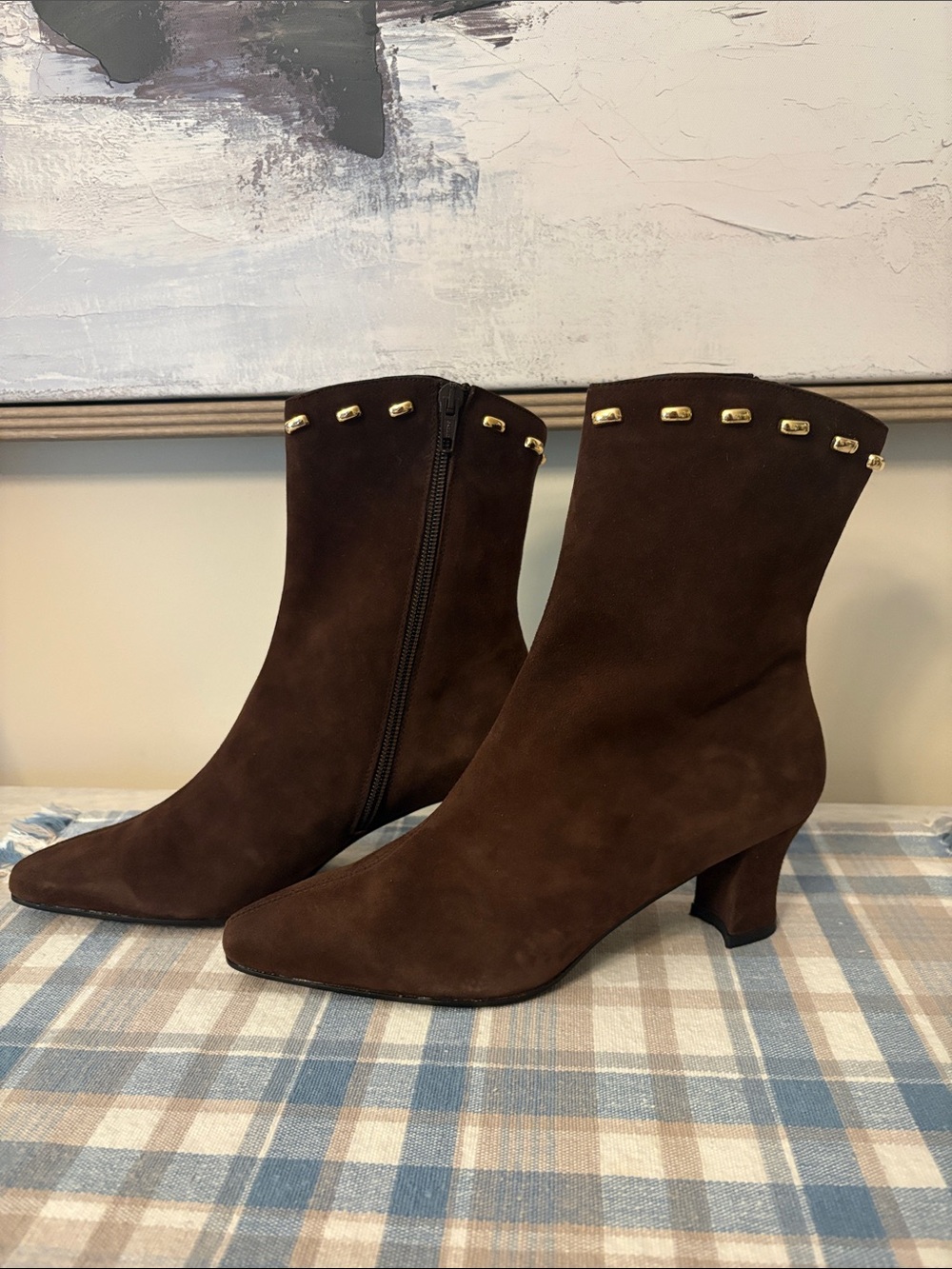 Proxy Brown Suede Ankle Boots with Gold Trim 7.5 - Picture 4 of 16